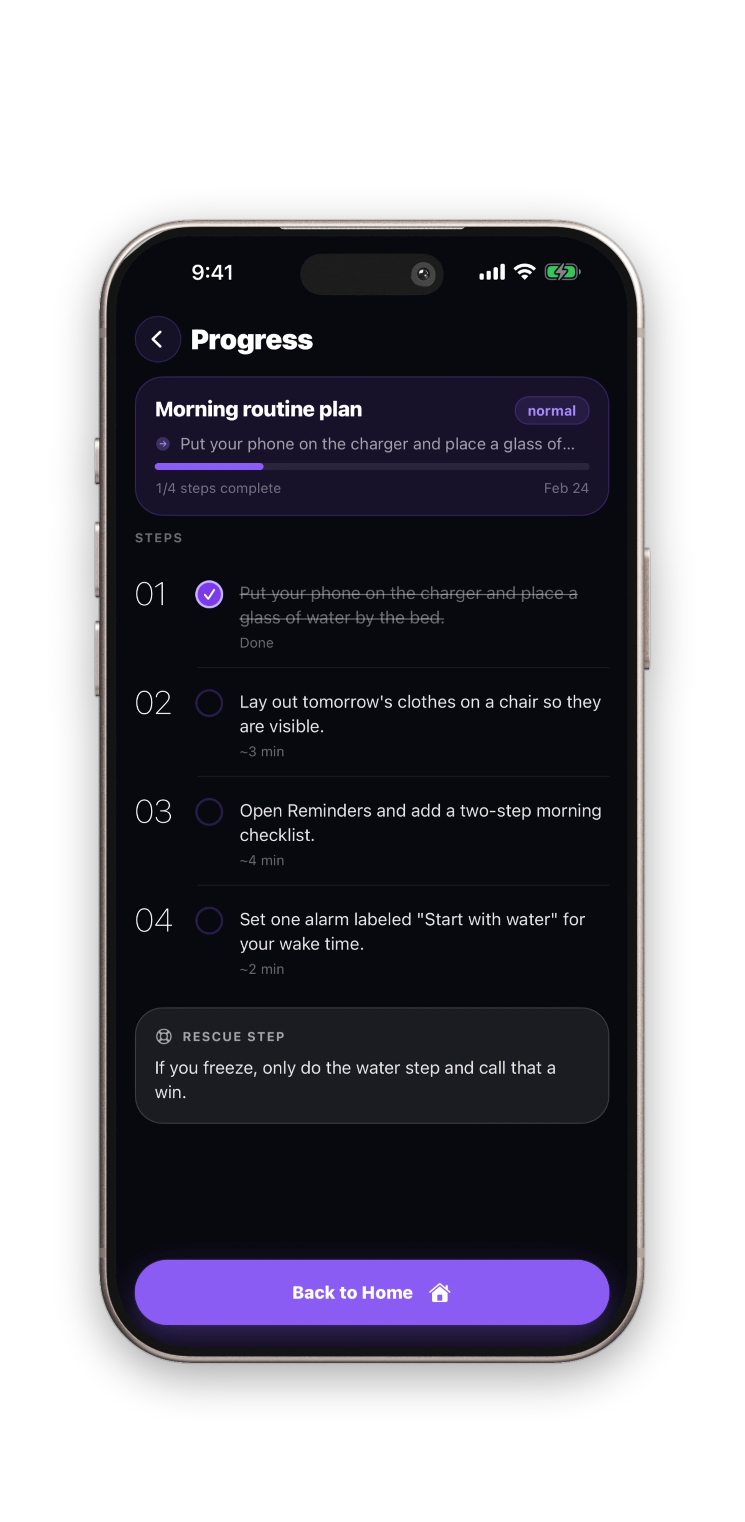 TaskSteps task input screen with suggestions